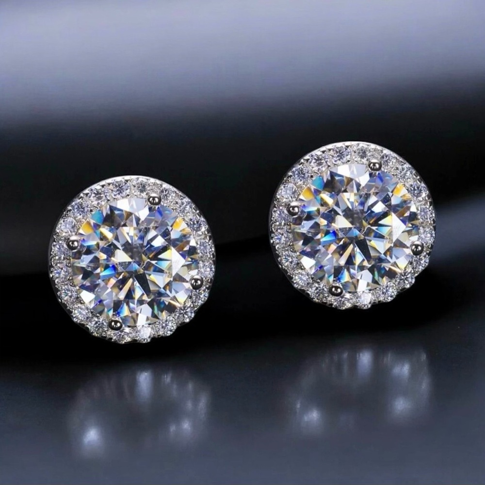 Real Moissanite Halo Stud Earrings Sterling-18K  Plate VVS1 GRA Certified Unisex